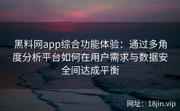 黑料网app综合功能体验：通过多角度分析平台如何在用户需求与数据安全间达成平衡