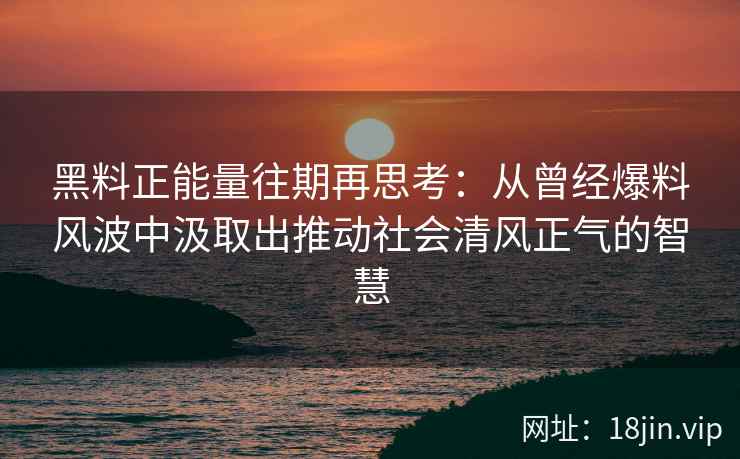 黑料正能量往期再思考：从曾经爆料风波中汲取出推动社会清风正气的智慧